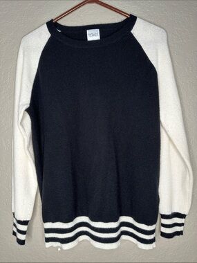 Madeleine Thompson Black Cream Cashmere Varsity Raglan Knit Sweater